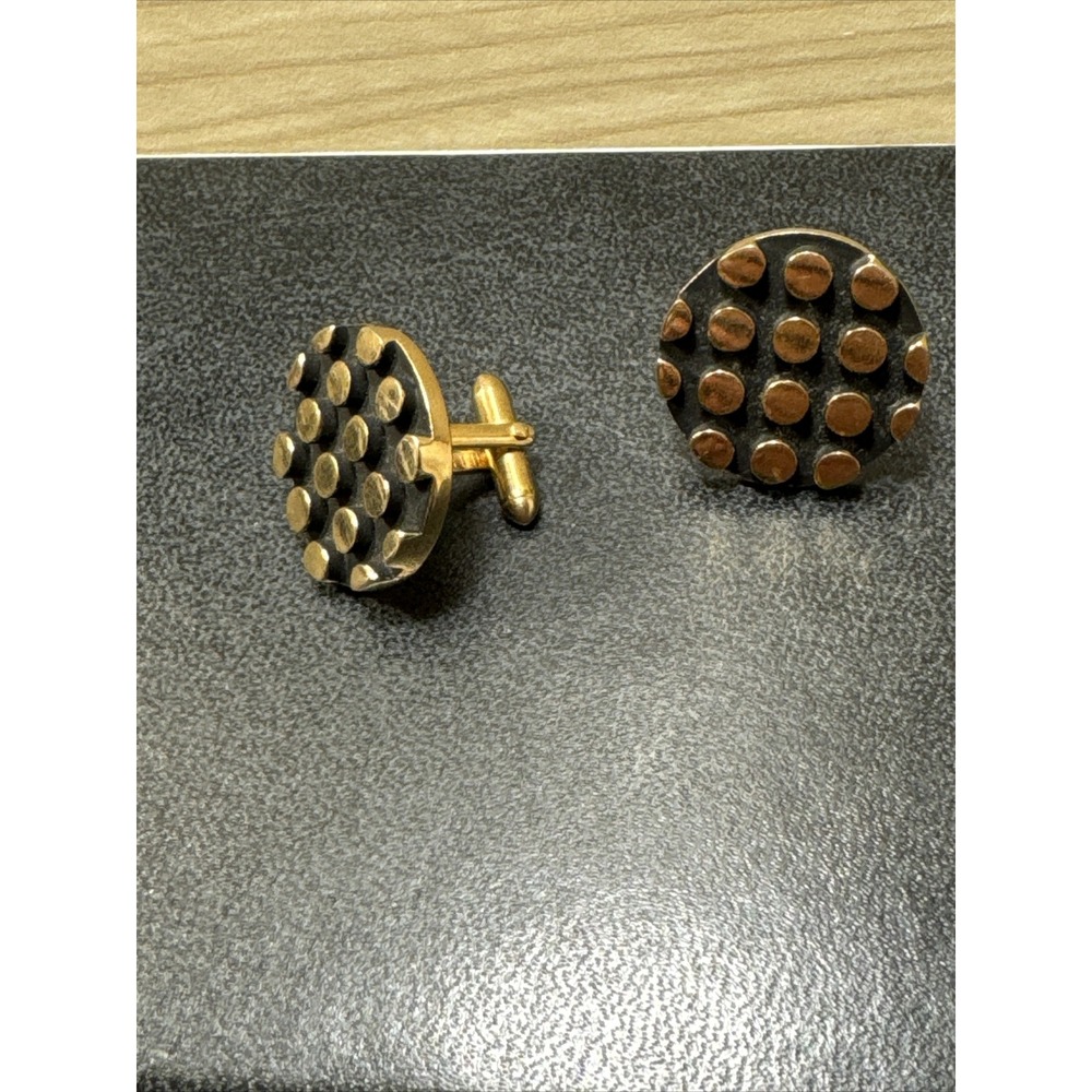 Swank Vintage Gold Tone And Black Round Cufflinks